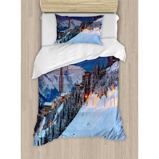 Majestic Sunrice Ski Print Winter Quilted Bedspread /& Pillow Shams Set